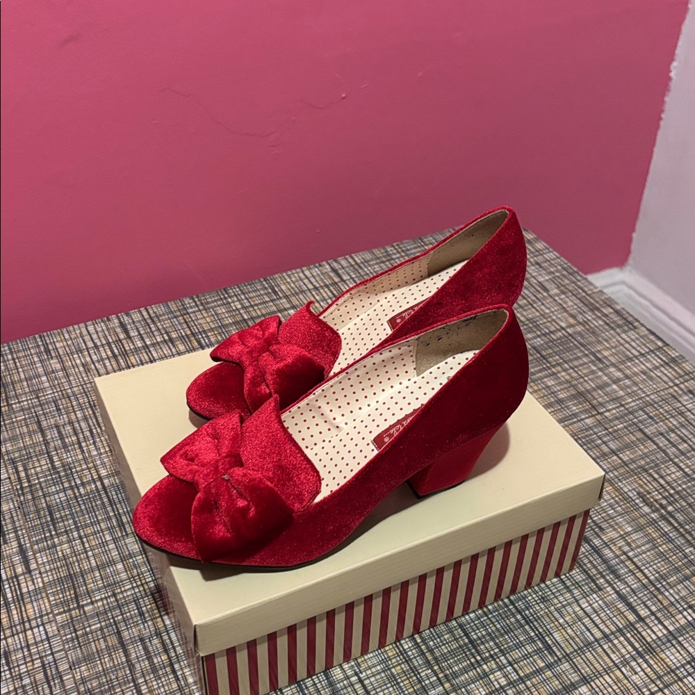 Red Velvet Bow Heels